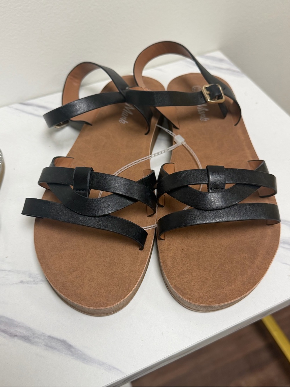 Women’s Black Strappy Flat Sandals - Casual Summer Style